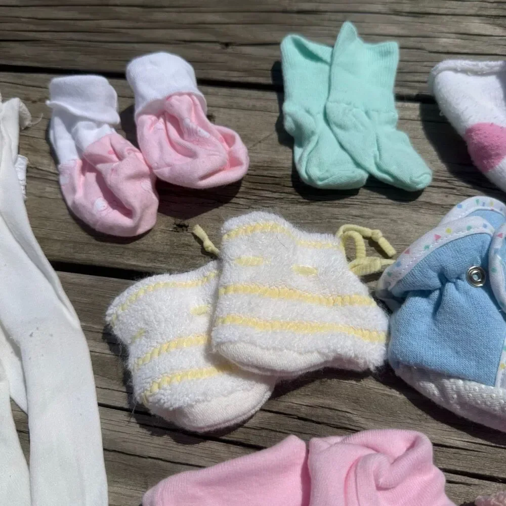 Vintage Baby Socks & Booties Bundle 17 Pieces Newborn 0-6 Months Mixed Lot